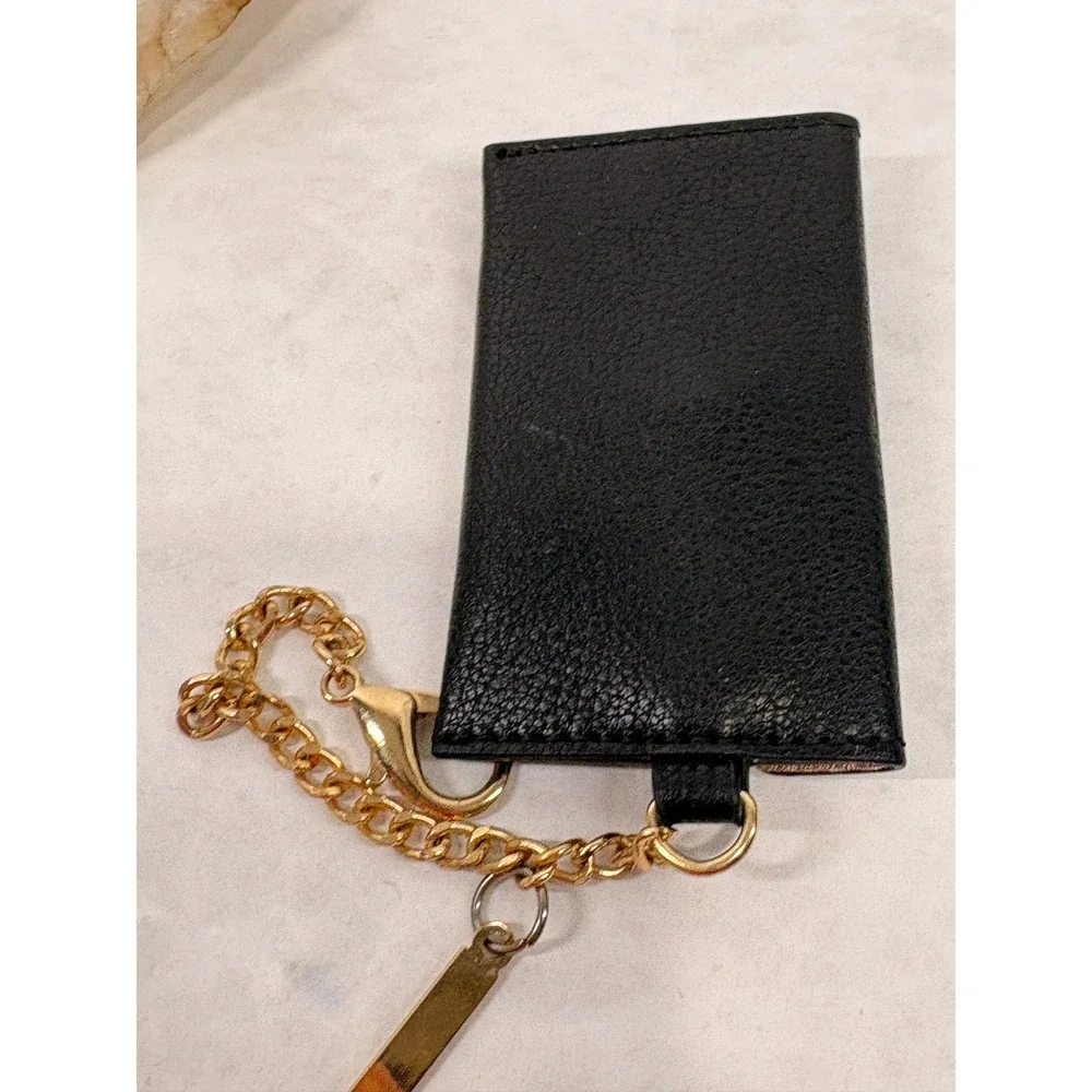 Aldo Black Pebbled Faux Leather Envelope Card Holder Wallet with Gold Chain Clip